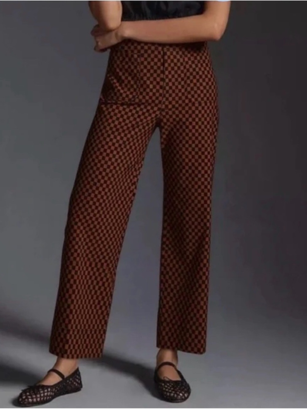 Maeve Anthropologie Colette Checkerboard Wide-Leg Pants in Brown and Black- NWOT
